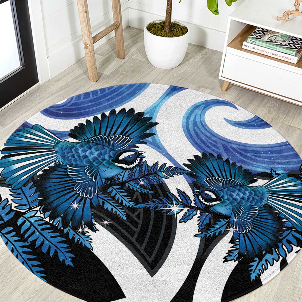 Piwakawaka New Zealand Matariki Round Carpet Maori New Year Silver Fern Blue Galaxy LT14 Blue - Polynesian Pride