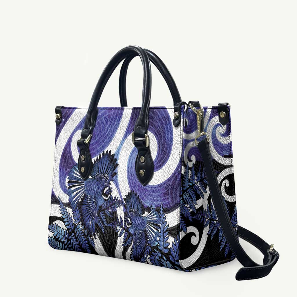Piwakawaka New Zealand Matariki Leather Bag Maori New Year Silver Fern Purple Galaxy LT14 Purple - Polynesian Pride