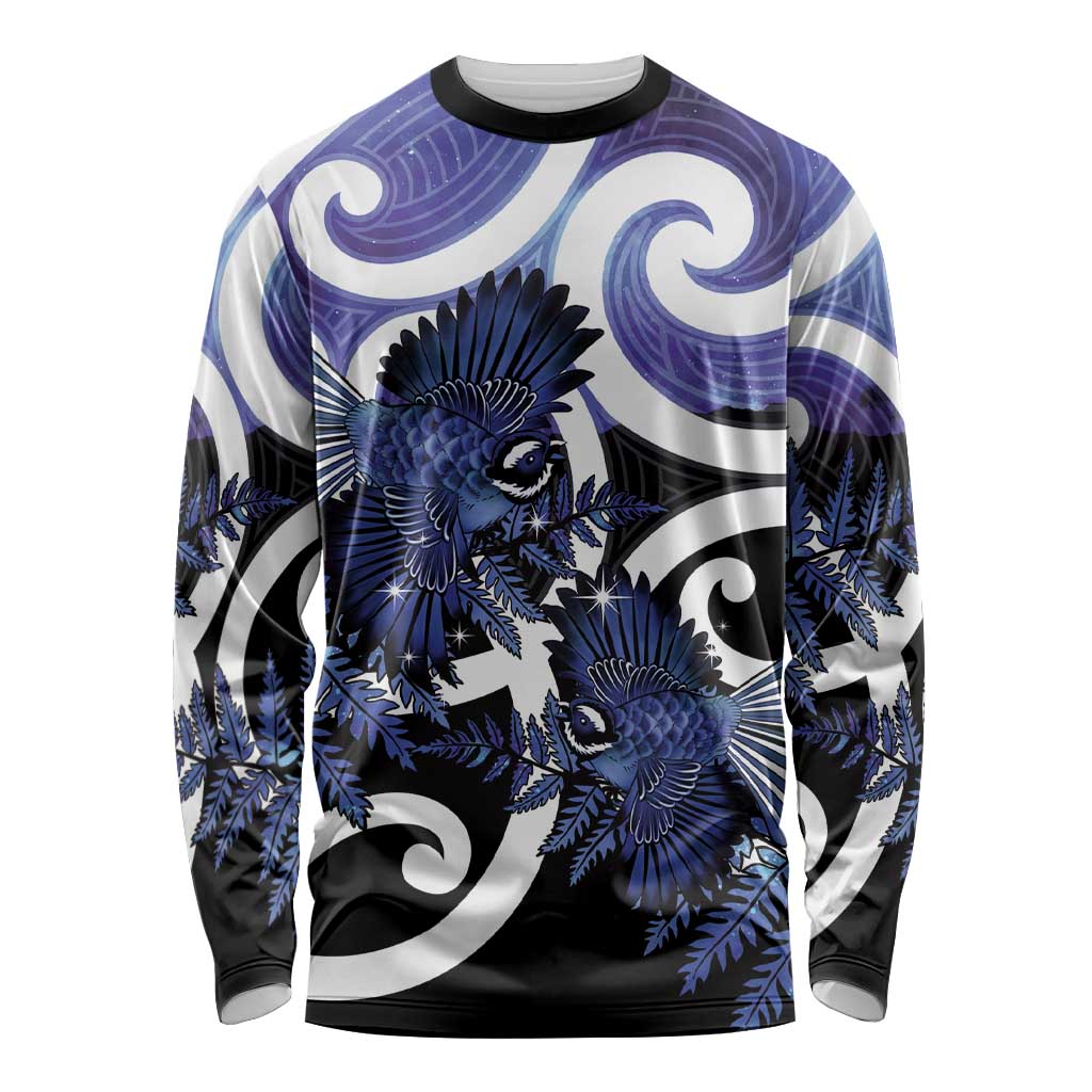 Piwakawaka New Zealand Matariki Long Sleeve Shirt Maori New Year Silver Fern Purple Galaxy LT14 Unisex Purple - Polynesian Pride