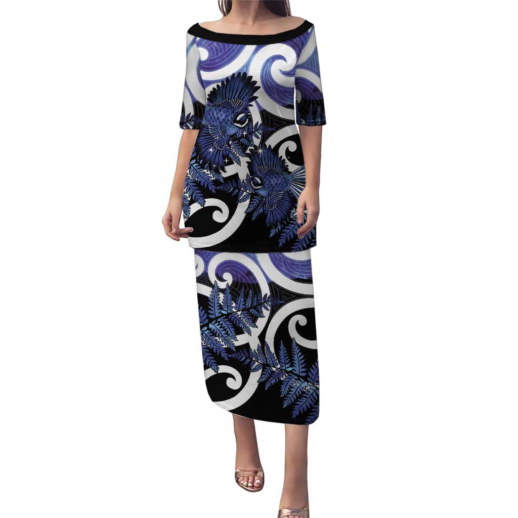 Piwakawaka New Zealand Matariki Puletasi Maori New Year Silver Fern Purple Galaxy LT14 Long Dress Purple - Polynesian Pride