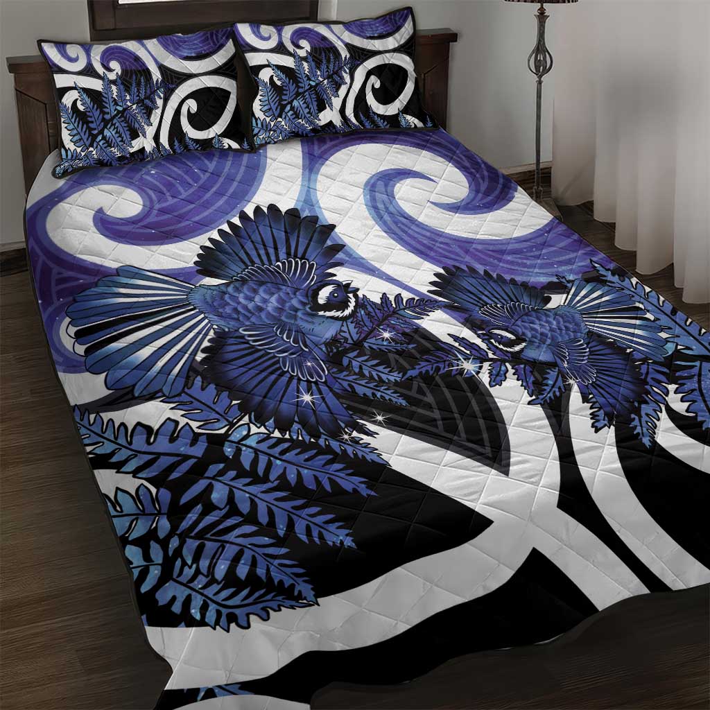 Piwakawaka New Zealand Matariki Quilt Bed Set Maori New Year Silver Fern Purple Galaxy LT14 Purple - Polynesian Pride