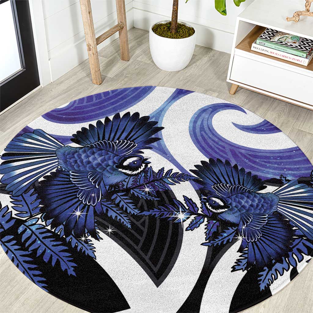 Piwakawaka New Zealand Matariki Round Carpet Maori New Year Silver Fern Purple Galaxy LT14 Purple - Polynesian Pride