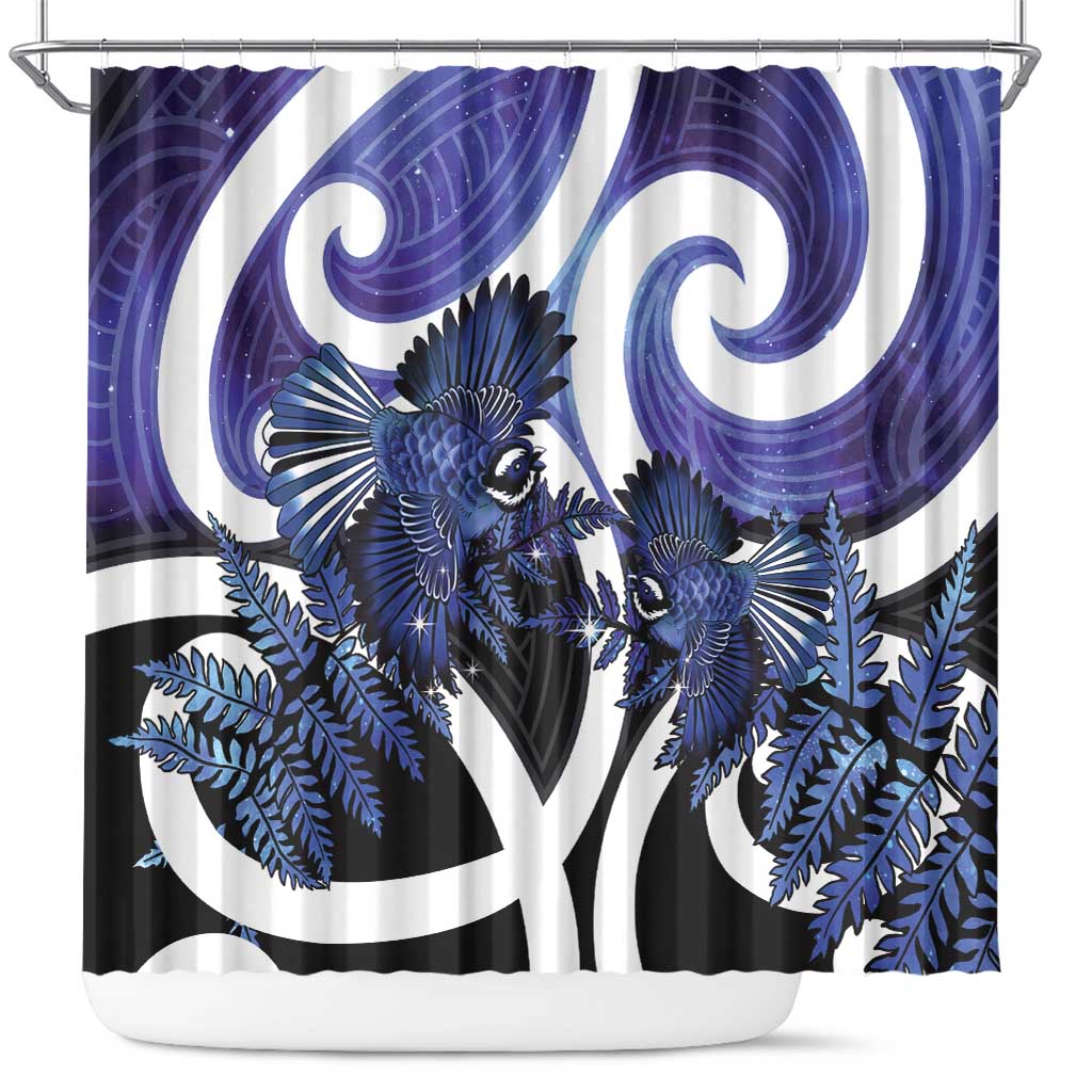 Piwakawaka New Zealand Matariki Shower Curtain Maori New Year Silver Fern Purple Galaxy LT14 Purple - Polynesian Pride