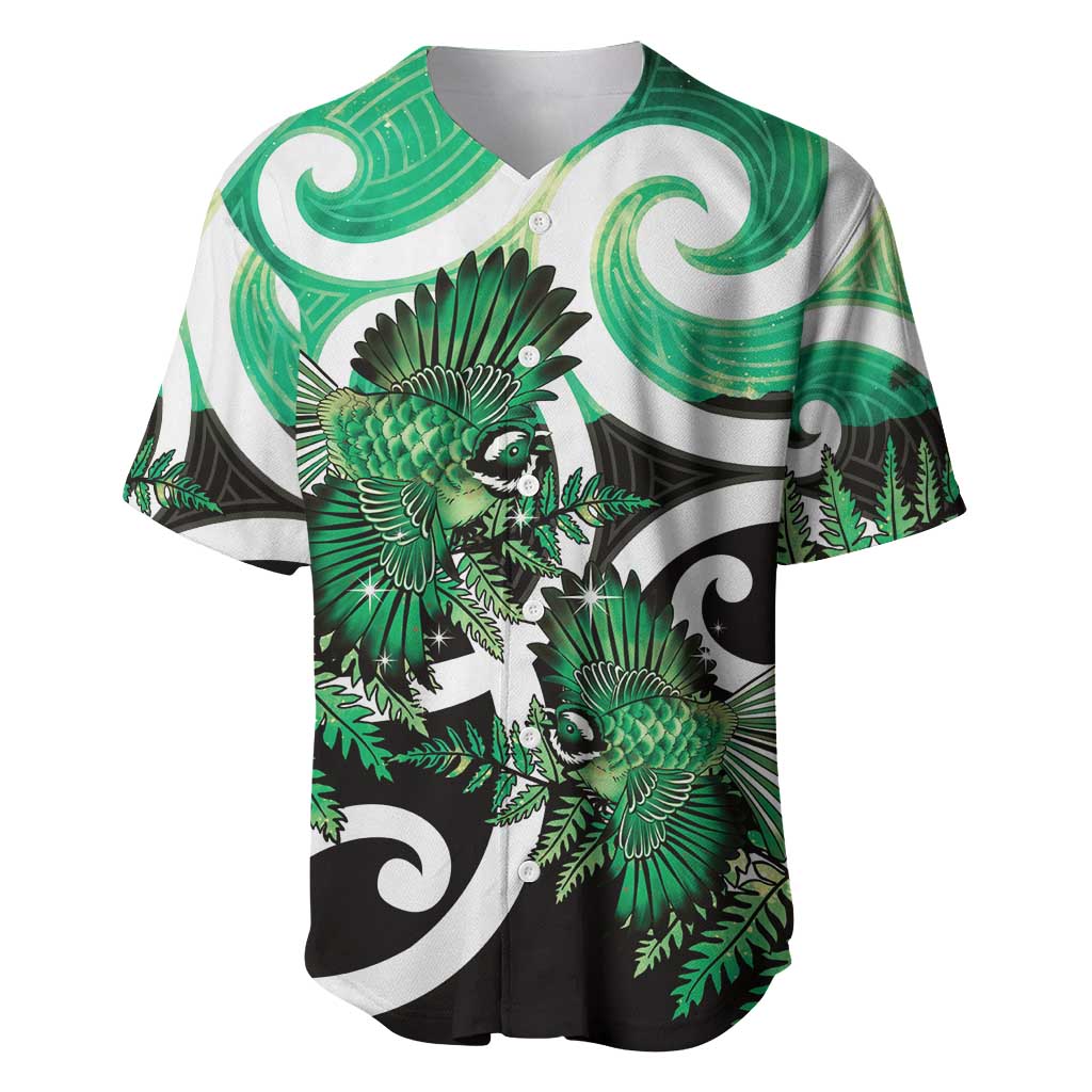 Piwakawaka New Zealand Matariki Baseball Jersey Maori New Year Silver Fern Green Galaxy LT14 Green - Polynesian Pride