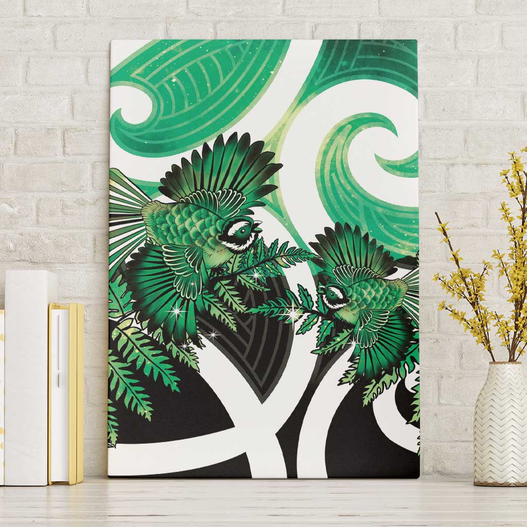Piwakawaka New Zealand Matariki Canvas Wall Art Maori New Year Silver Fern Green Galaxy LT14 Without Frame Green - Polynesian Pride