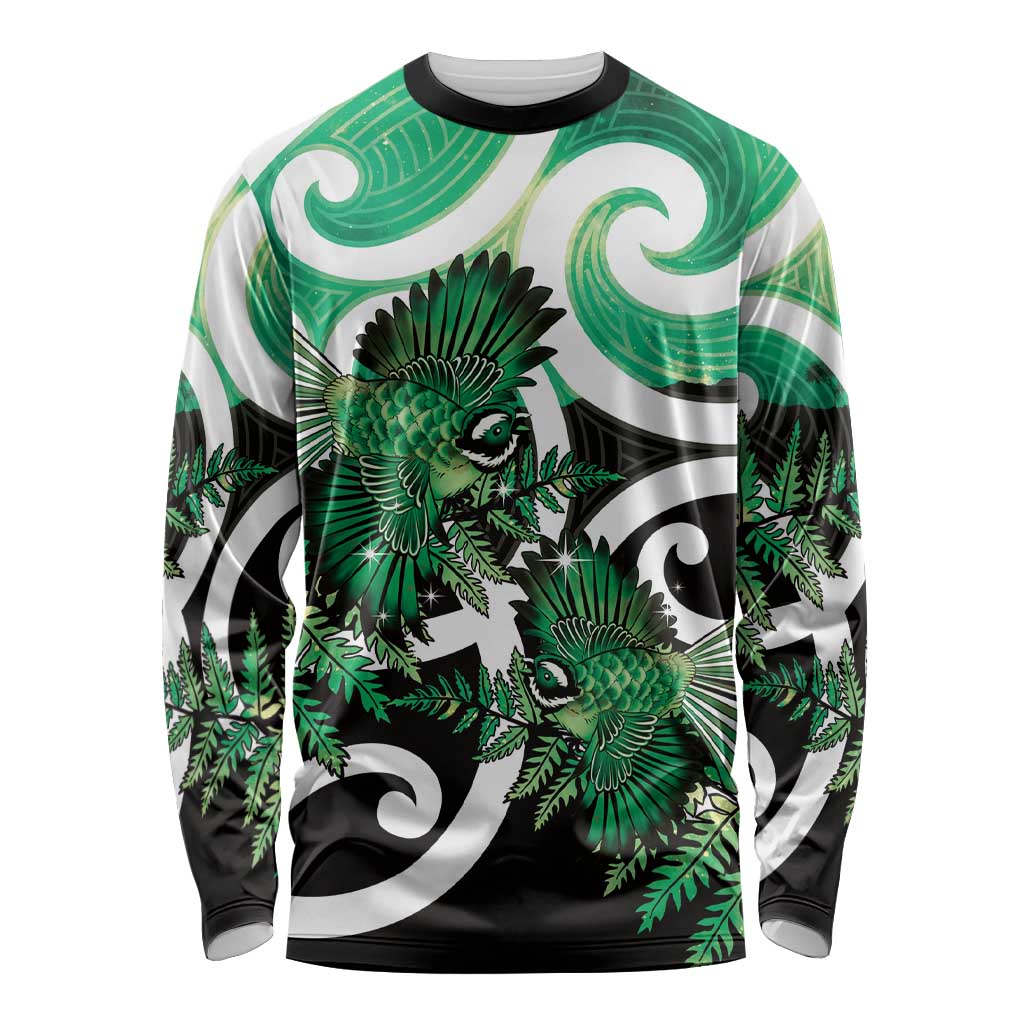 Piwakawaka New Zealand Matariki Long Sleeve Shirt Maori New Year Silver Fern Green Galaxy LT14 Unisex Green - Polynesian Pride