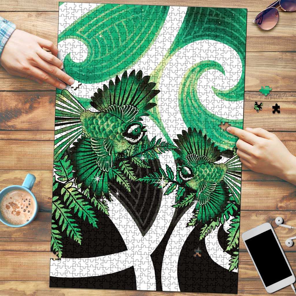Piwakawaka New Zealand Matariki Puzzle Maori New Year Silver Fern Green Galaxy LT14 Green - Polynesian Pride