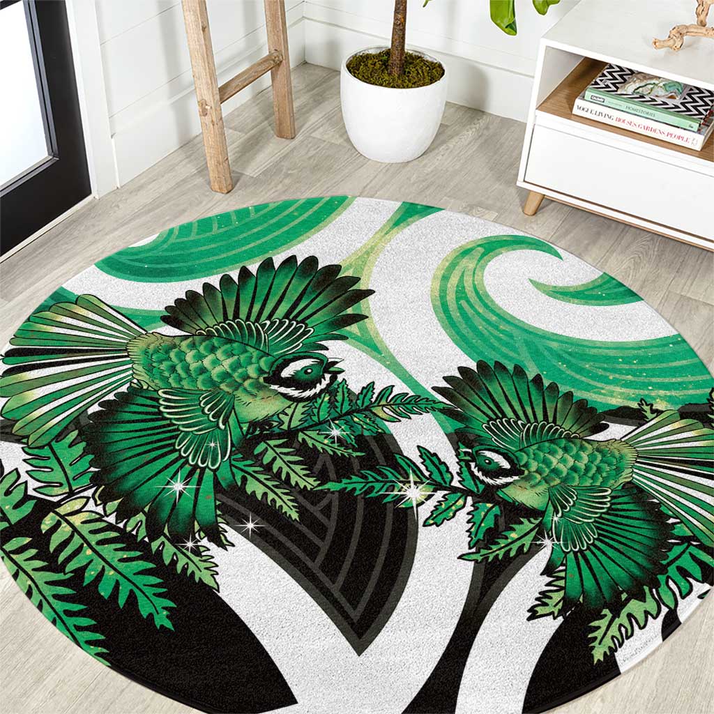 Piwakawaka New Zealand Matariki Round Carpet Maori New Year Silver Fern Green Galaxy LT14 Green - Polynesian Pride