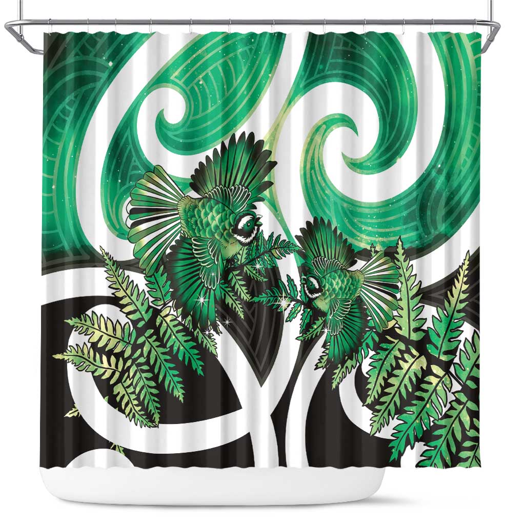 Piwakawaka New Zealand Matariki Shower Curtain Maori New Year Silver Fern Green Galaxy LT14 Green - Polynesian Pride