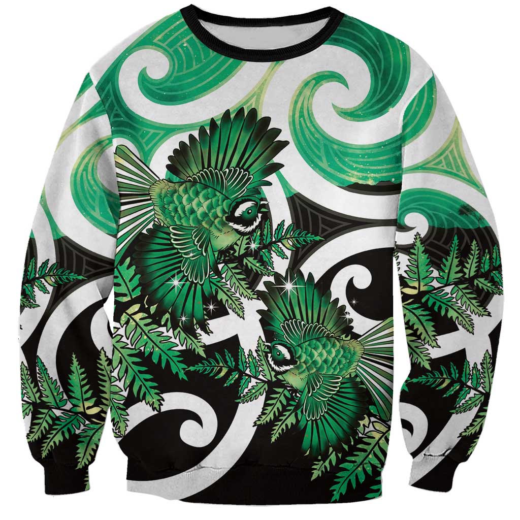 Piwakawaka New Zealand Matariki Sweatshirt Maori New Year Silver Fern Green Galaxy LT14 Unisex Green - Polynesian Pride