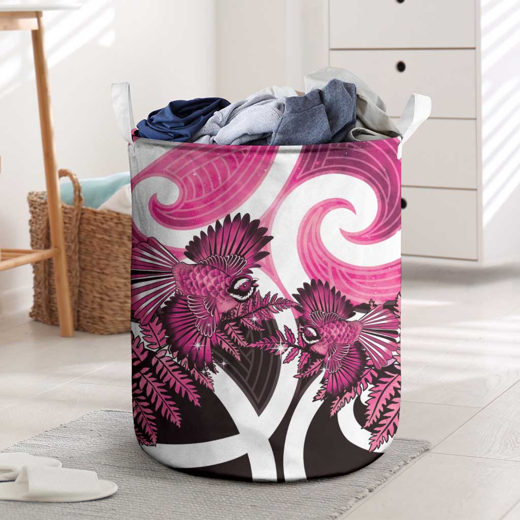 Piwakawaka New Zealand Matariki Laundry Basket Maori New Year Silver Fern Pink Galaxy LT14 Pink - Polynesian Pride