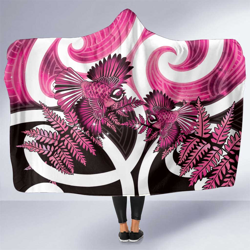 Piwakawaka New Zealand Matariki Hooded Blanket Maori New Year Silver Fern Pink Galaxy LT14 One Size Pink - Polynesian Pride