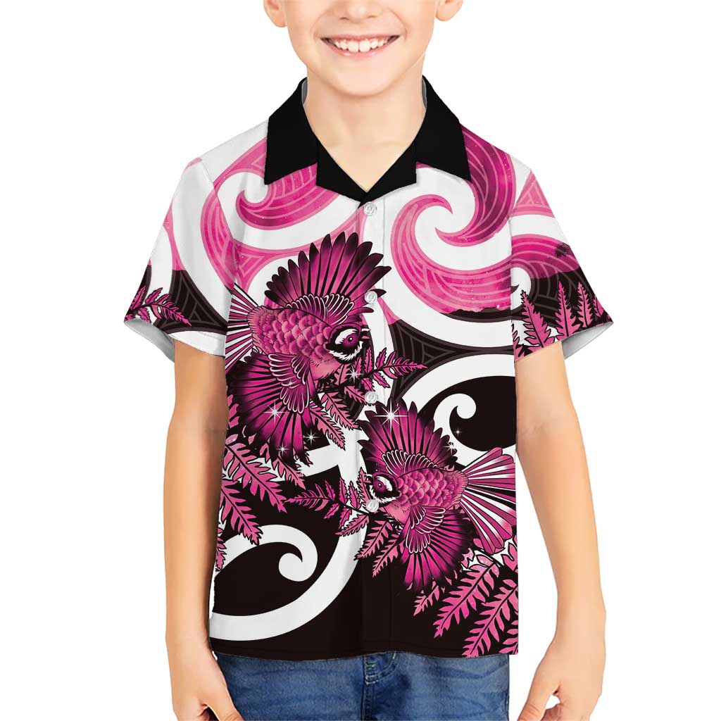 Piwakawaka New Zealand Matariki Kid Hawaiian Shirt Maori New Year Silver Fern Pink Galaxy LT14 Kid Pink - Polynesian Pride