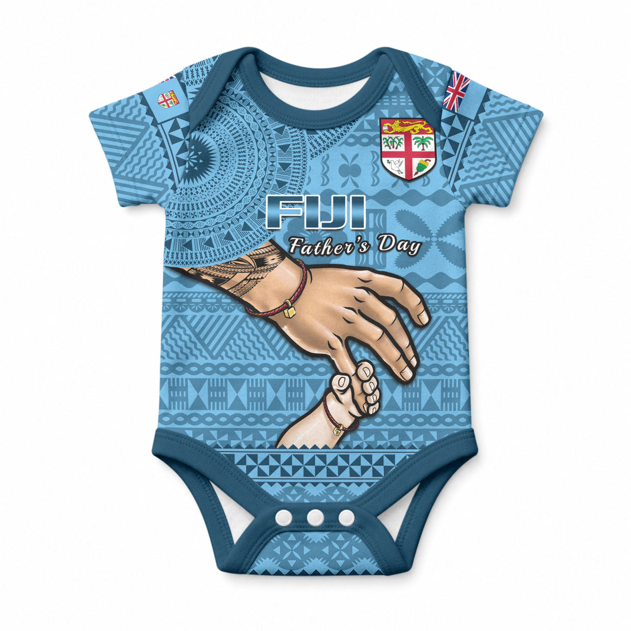 Personalised Father Day Fiji Baby Onesie I Love You Dad Fijian Tapa Pattern LT14 Blue - Polynesian Pride