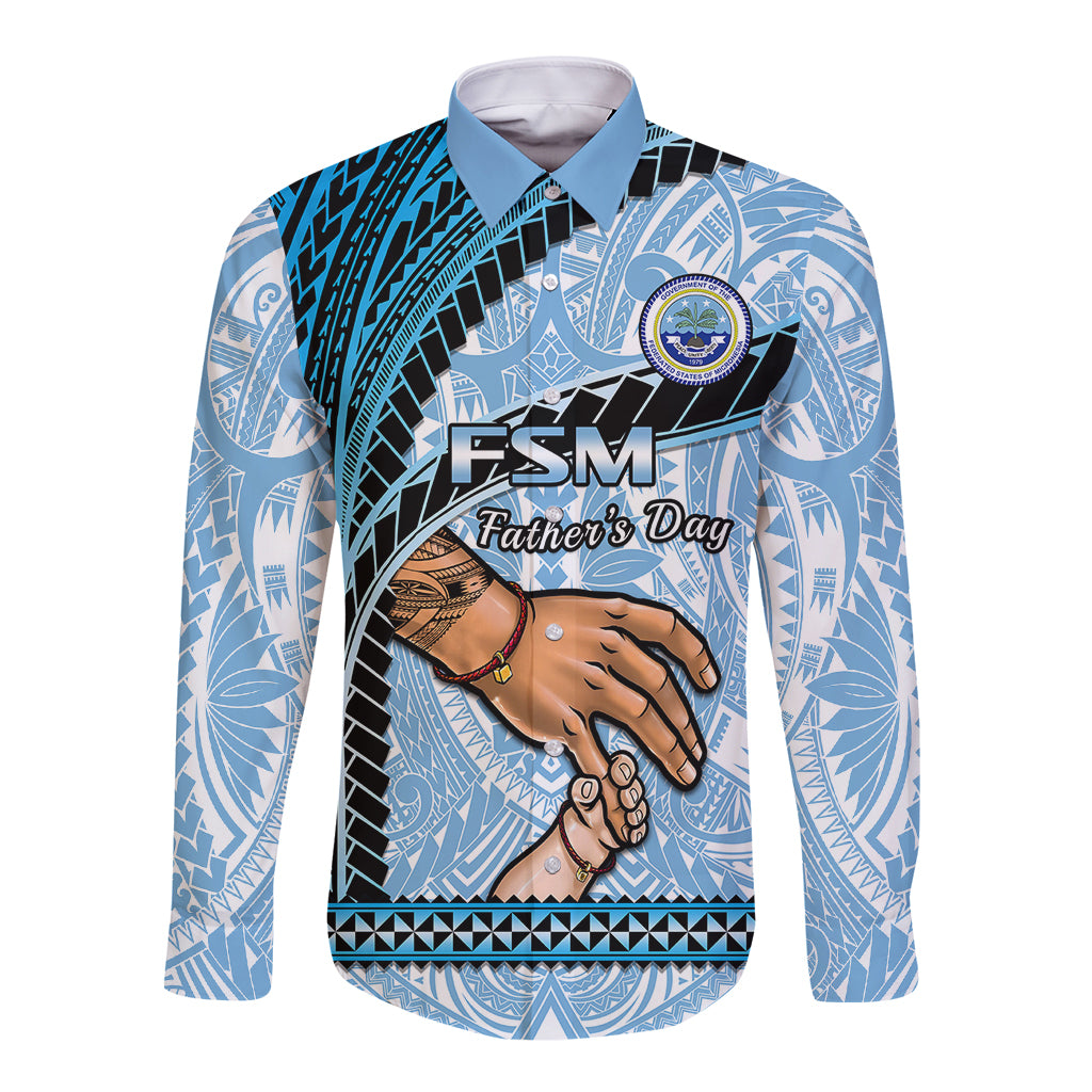 Polynesian Pride Father Day FSM Long Sleeve Button Shirt Federated States of Micronesia I Love You Dad LT14 Unisex Blue - Polynesian Pride