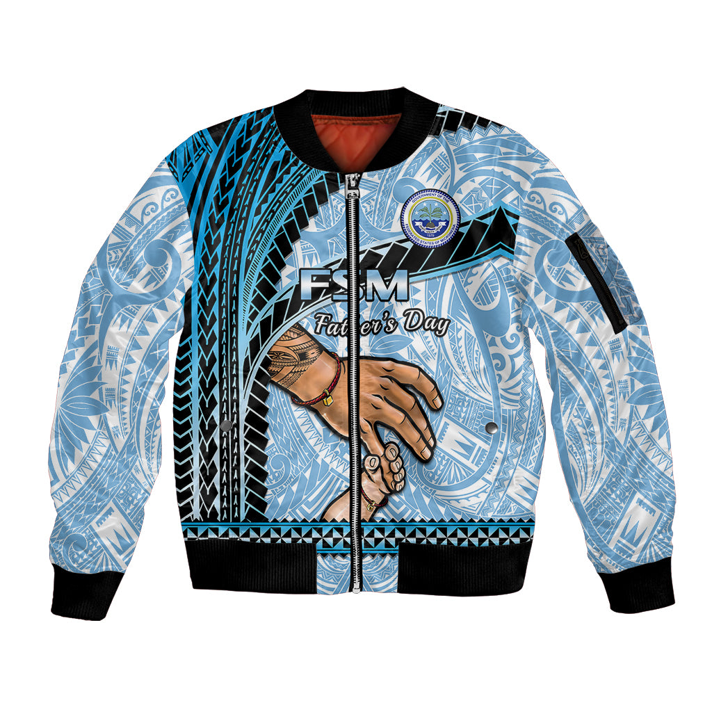 Polynesian Pride Father Day FSM Sleeve Zip Bomber Jacket Federated States of Micronesia I Love You Dad LT14 Unisex Blue - Polynesian Pride