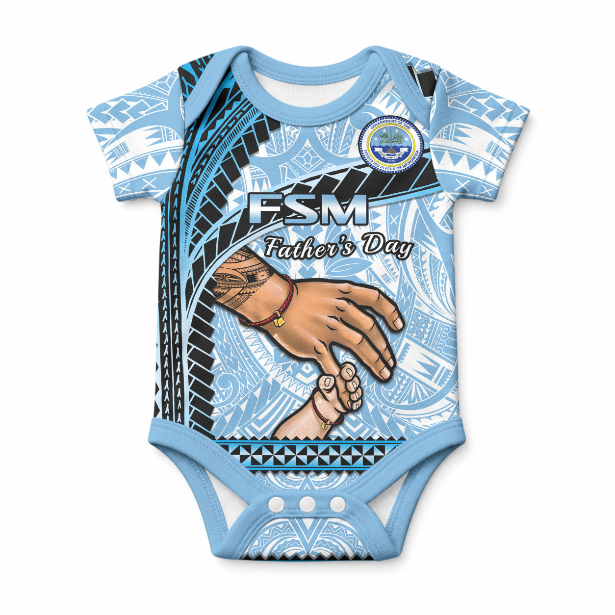 Personalised Father Day FSM Baby Onesie Federated States of Micronesia I Love You Dad LT14 Blue - Polynesian Pride