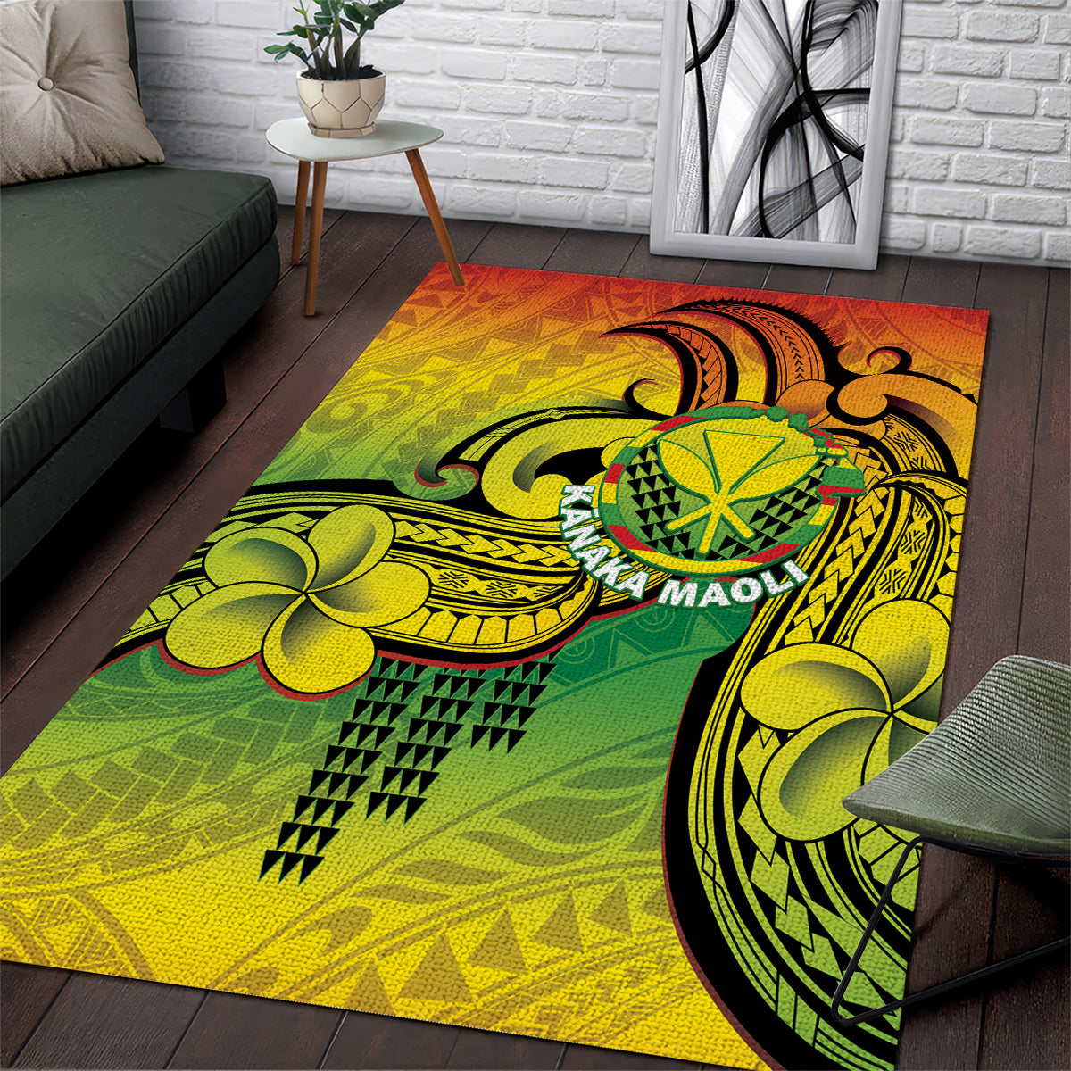 Hawaii Flag Day Area Rug Kanaka Maoli With Kakau Polynesian Pattern LT14 Green - Polynesian Pride