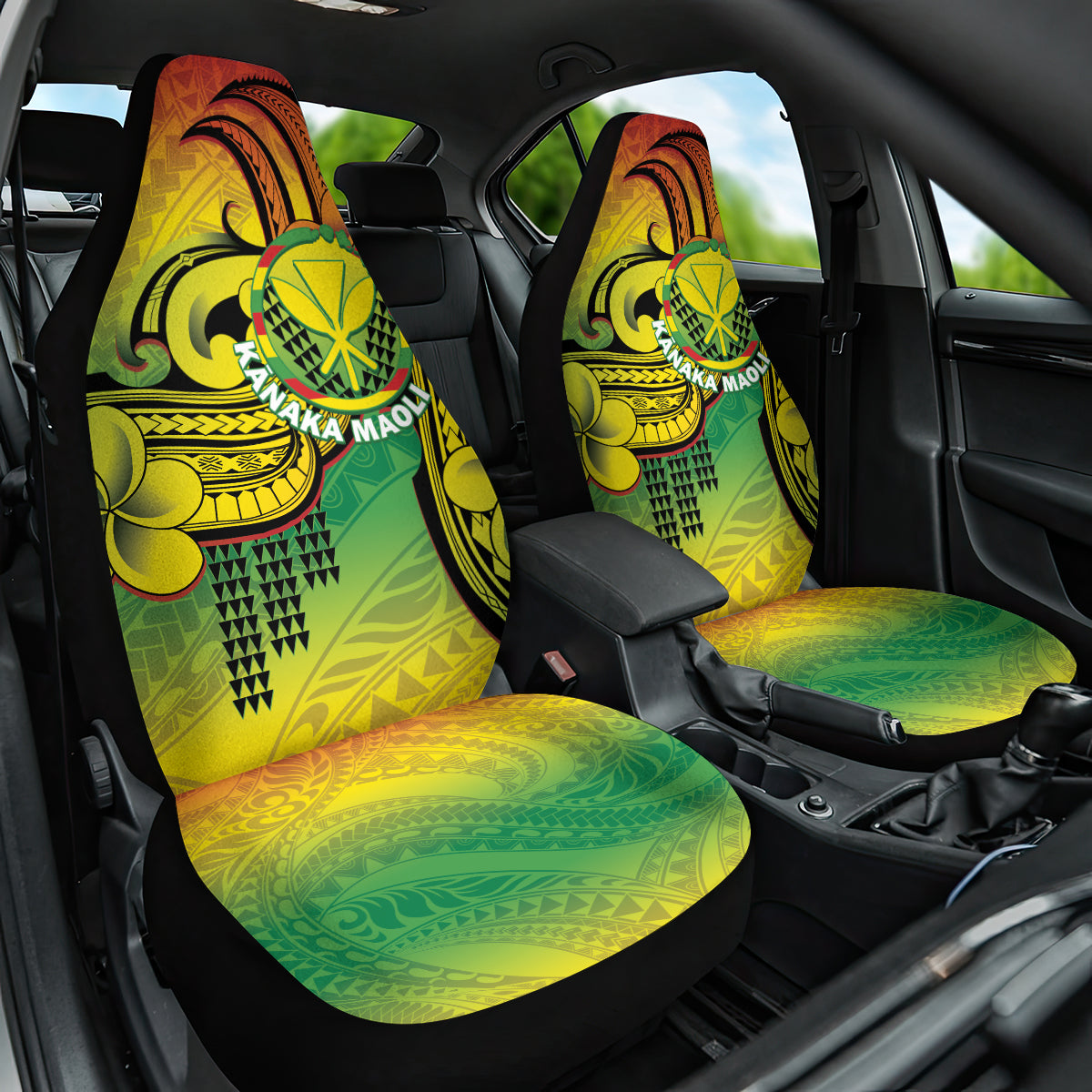 Hawaii Flag Day Car Seat Cover Kanaka Maoli With Kakau Polynesian Pattern LT14 One Size Green - Polynesian Pride