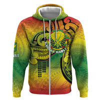Hawaii Flag Day Hoodie Kanaka Maoli With Kakau Polynesian Pattern LT14 Zip Hoodie Green - Polynesian Pride