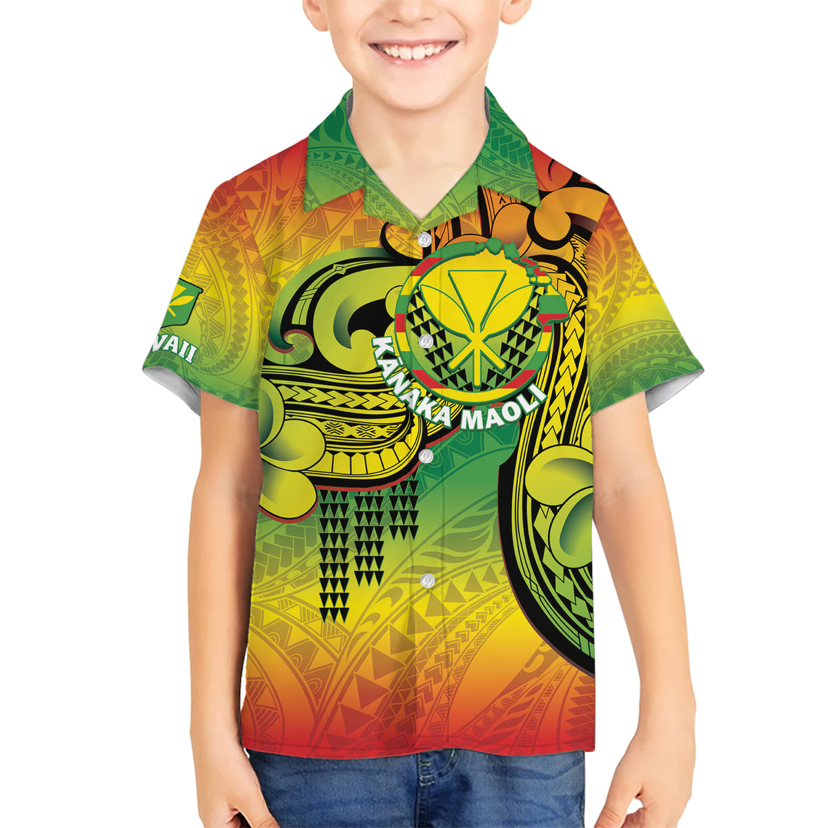 Hawaii Flag Day Kid Hawaiian Shirt Kanaka Maoli With Kakau Polynesian Pattern LT14 Kid Green - Polynesian Pride