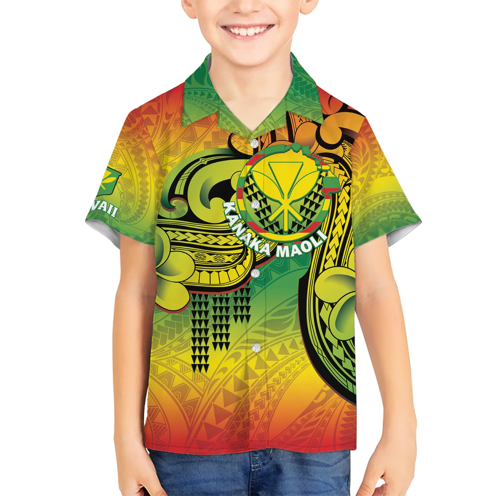 Hawaii Flag Day Kid Hawaiian Shirt Kanaka Maoli With Kakau Polynesian Pattern LT14 Kid Green - Polynesian Pride