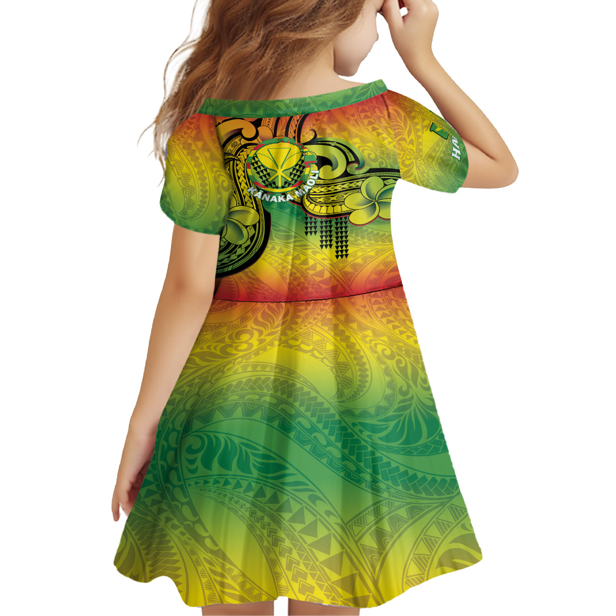 Hawaii Flag Day Kid Short Sleeve Dress Kanaka Maoli With Kakau Polynesian Pattern LT14 - Polynesian Pride