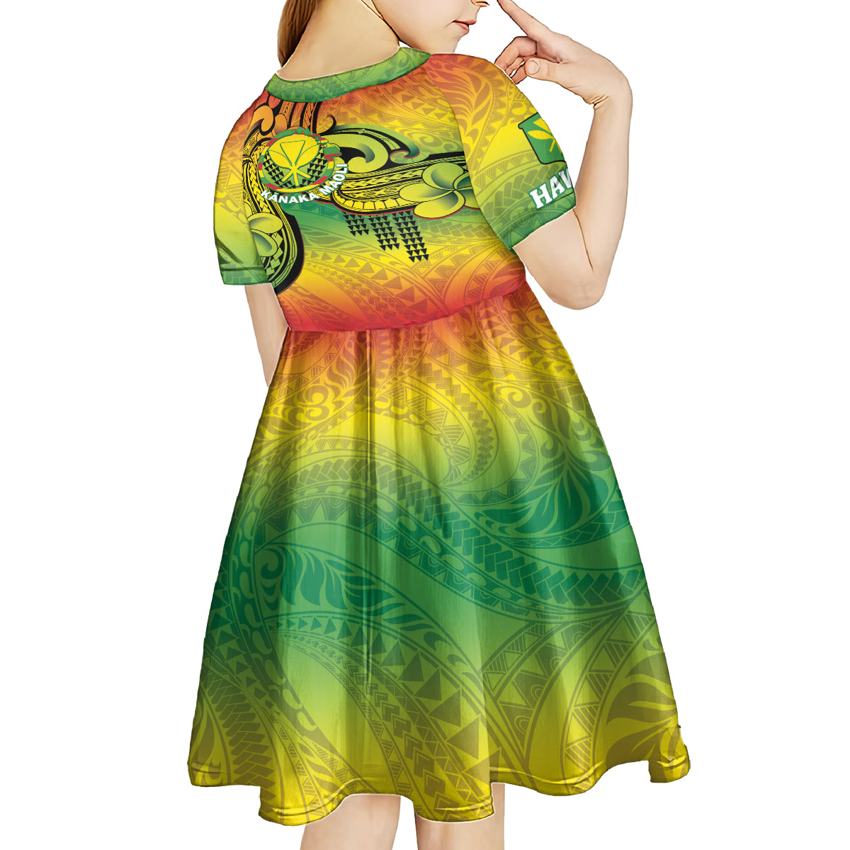 Hawaii Flag Day Kid Short Sleeve Dress Kanaka Maoli With Kakau Polynesian Pattern LT14 - Polynesian Pride