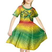 Hawaii Flag Day Kid Short Sleeve Dress Kanaka Maoli With Kakau Polynesian Pattern LT14 - Polynesian Pride