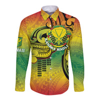 Hawaii Flag Day Long Sleeve Button Shirt Kanaka Maoli With Kakau Polynesian Pattern LT14 Unisex Green - Polynesian Pride