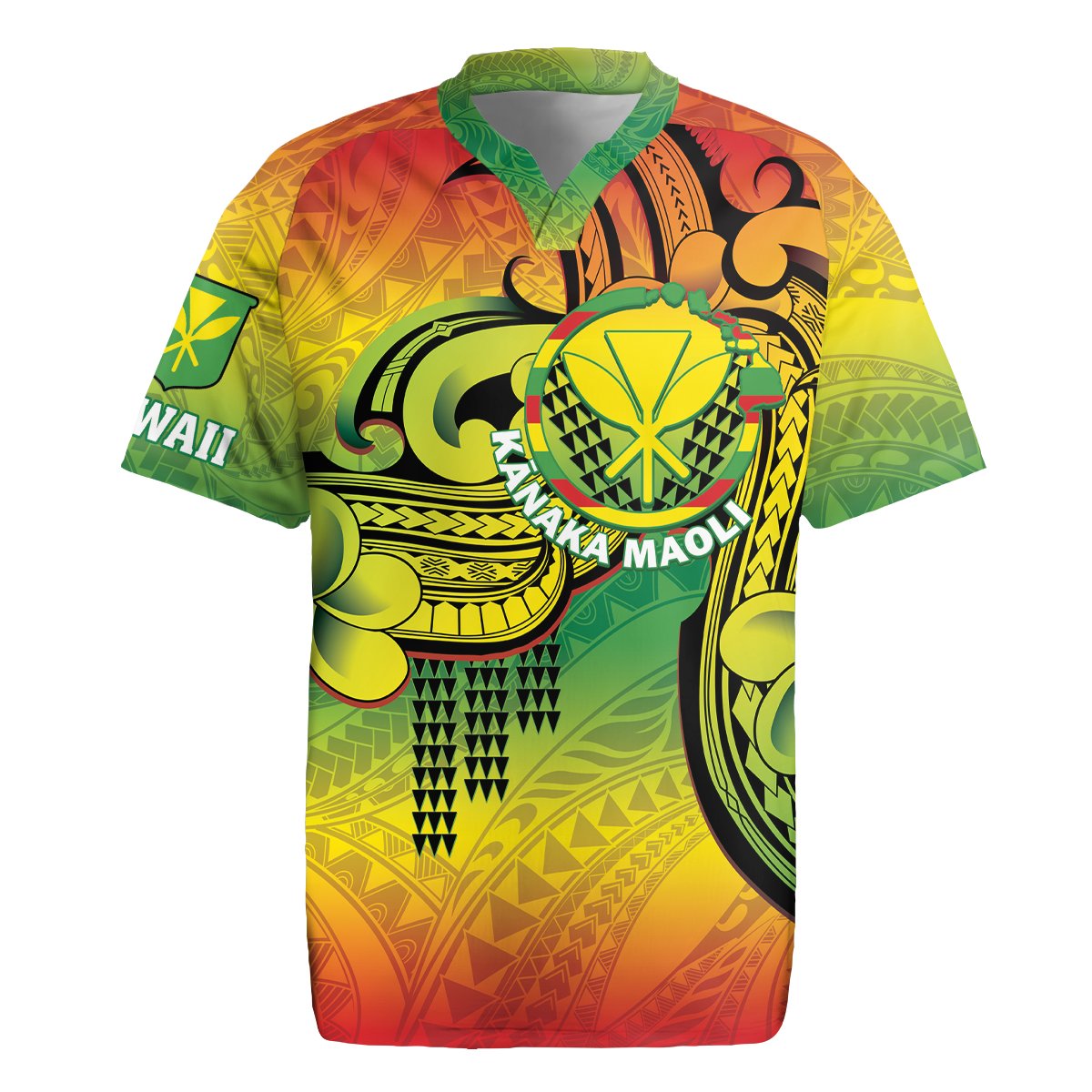 Hawaii Flag Day Rugby Jersey Kanaka Maoli With Kakau Polynesian Pattern LT14 Green - Polynesian Pride