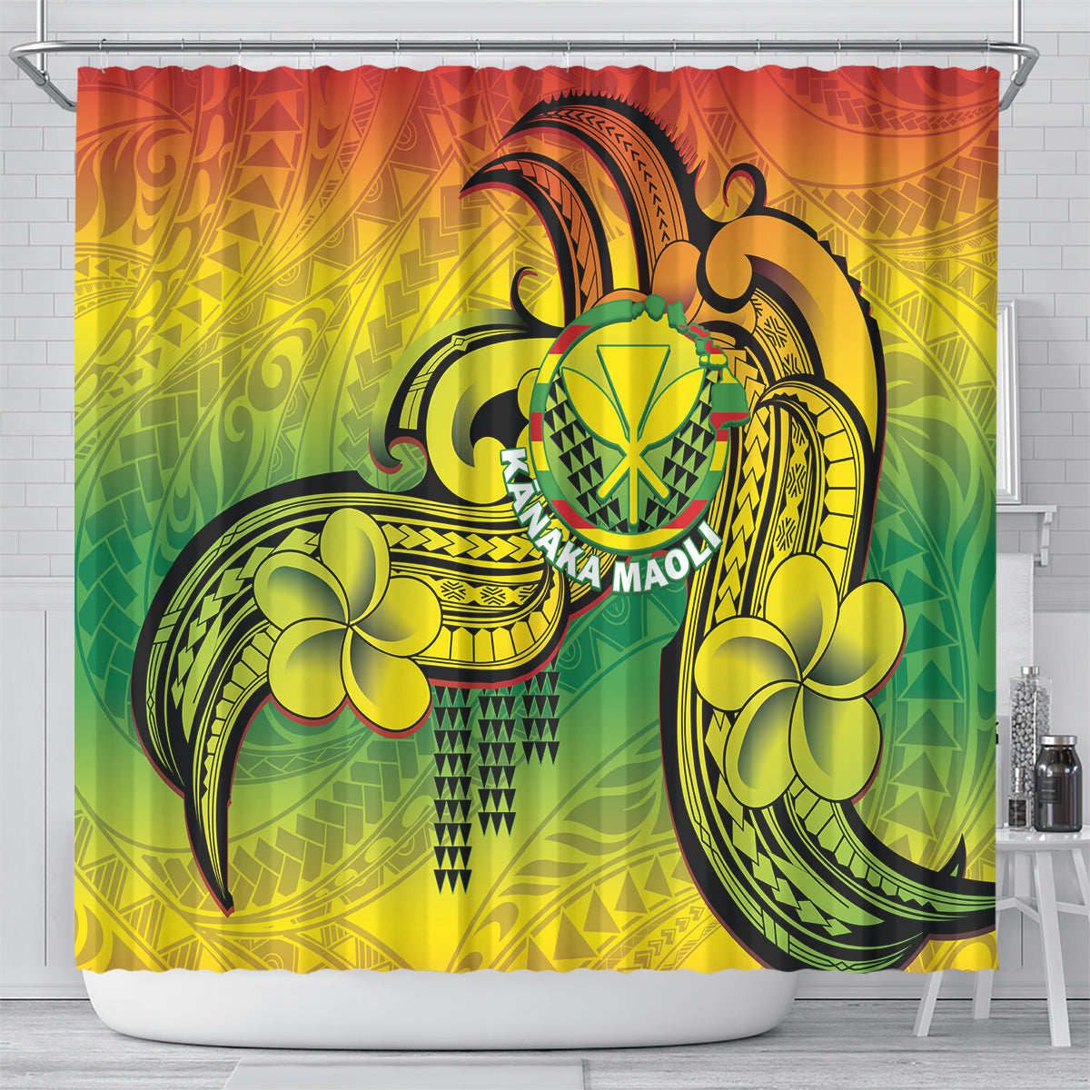 Hawaii Flag Day Shower Curtain Kanaka Maoli With Kakau Polynesian Pattern LT14 - Polynesian Pride