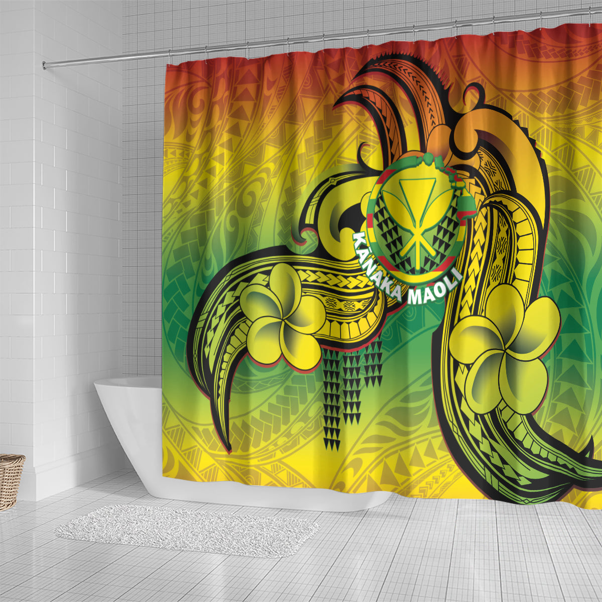 Hawaii Flag Day Shower Curtain Kanaka Maoli With Kakau Polynesian Pattern LT14 - Polynesian Pride