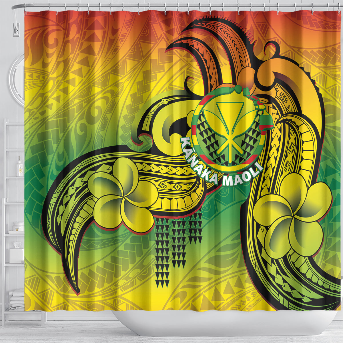 Hawaii Flag Day Shower Curtain Kanaka Maoli With Kakau Polynesian Pattern LT14 - Polynesian Pride