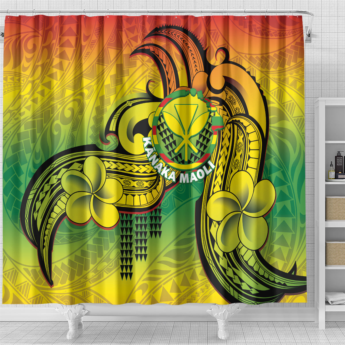 Hawaii Flag Day Shower Curtain Kanaka Maoli With Kakau Polynesian Pattern LT14 - Polynesian Pride
