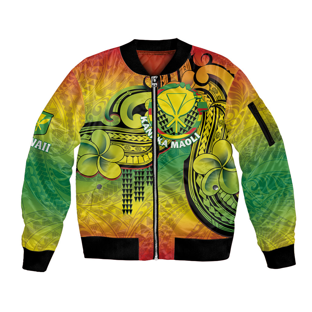 Hawaii Flag Day Sleeve Zip Bomber Jacket Kanaka Maoli With Kakau Polynesian Pattern LT14 Unisex Green - Polynesian Pride