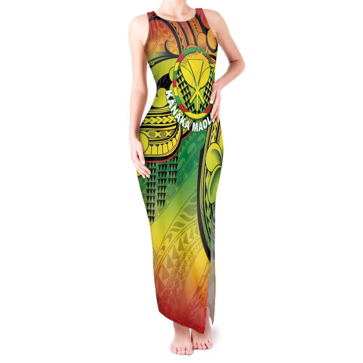 Hawaii Flag Day Tank Maxi Dress Kanaka Maoli With Kakau Polynesian Pattern LT14 Women Green - Polynesian Pride
