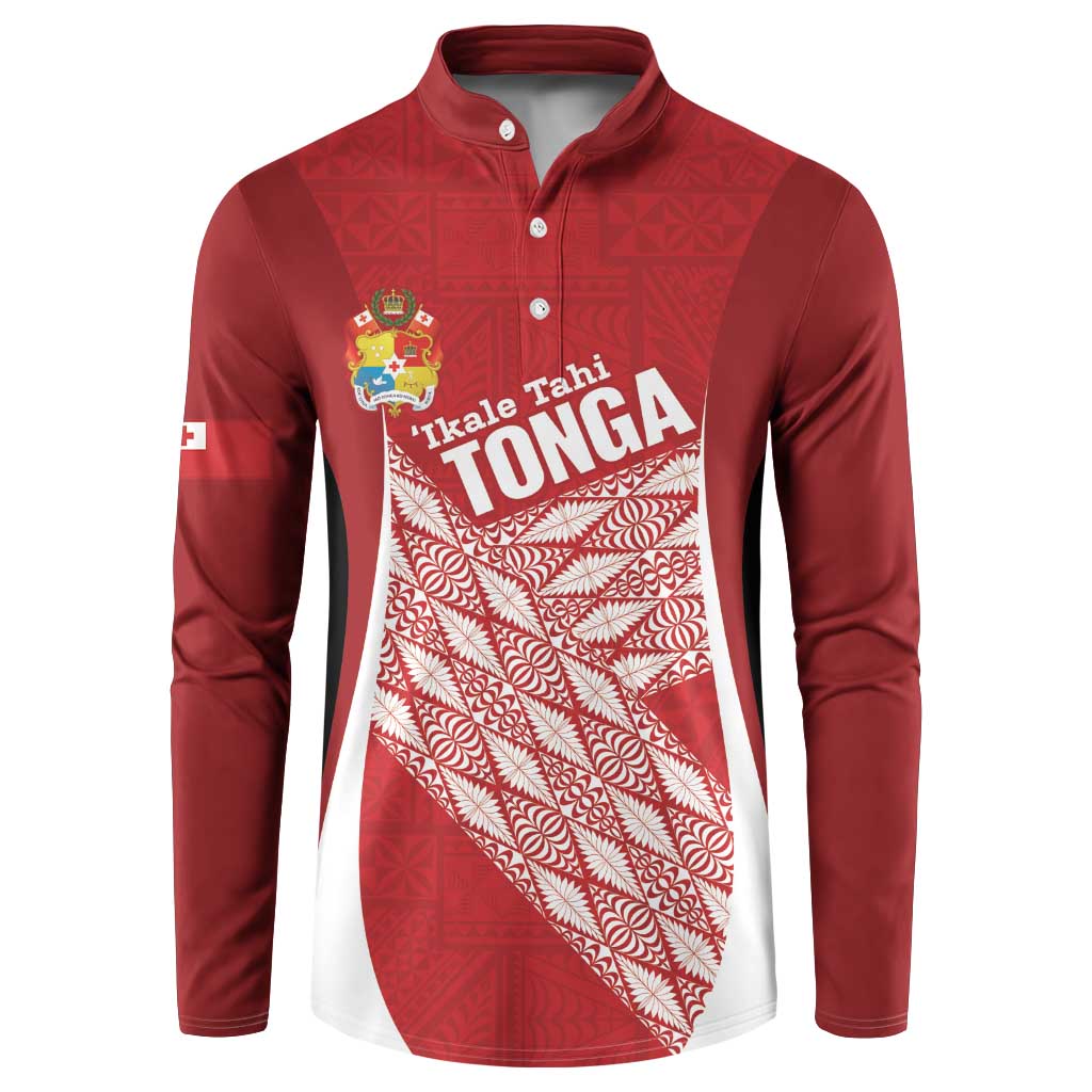 Tonga Rugby Custom Button Sweatshirt Go ʻIkale Tahi Go Tongan Tapa Cloth LT14 Red - Polynesian Pride