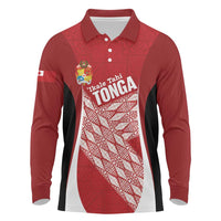 Tonga Rugby Custom Long Sleeve Polo Shirt Go ʻIkale Tahi Go Tongan Tapa Cloth LT14 Red - Polynesian Pride