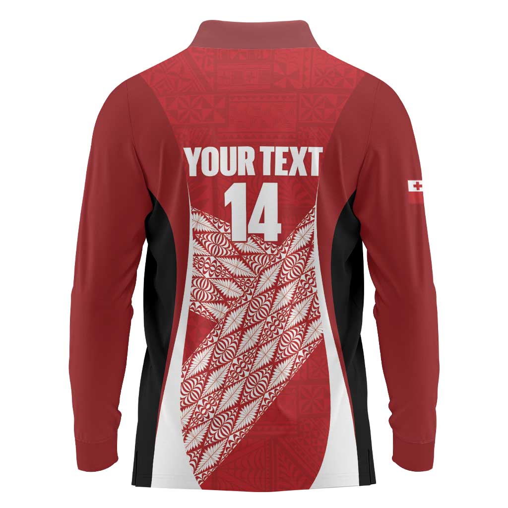 Tonga Rugby Custom Long Sleeve Polo Shirt Go ʻIkale Tahi Go Tongan Tapa Cloth LT14 - Polynesian Pride