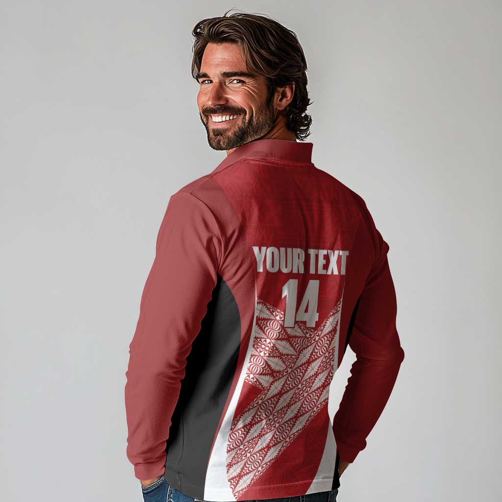 Tonga Rugby Custom Long Sleeve Polo Shirt Go ʻIkale Tahi Go Tongan Tapa Cloth LT14 - Polynesian Pride