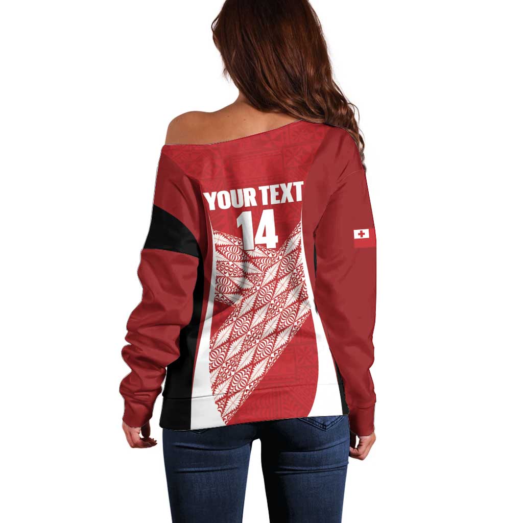 Tonga Rugby Custom Off Shoulder Sweater Go ʻIkale Tahi Go Tongan Tapa Cloth LT14 - Polynesian Pride