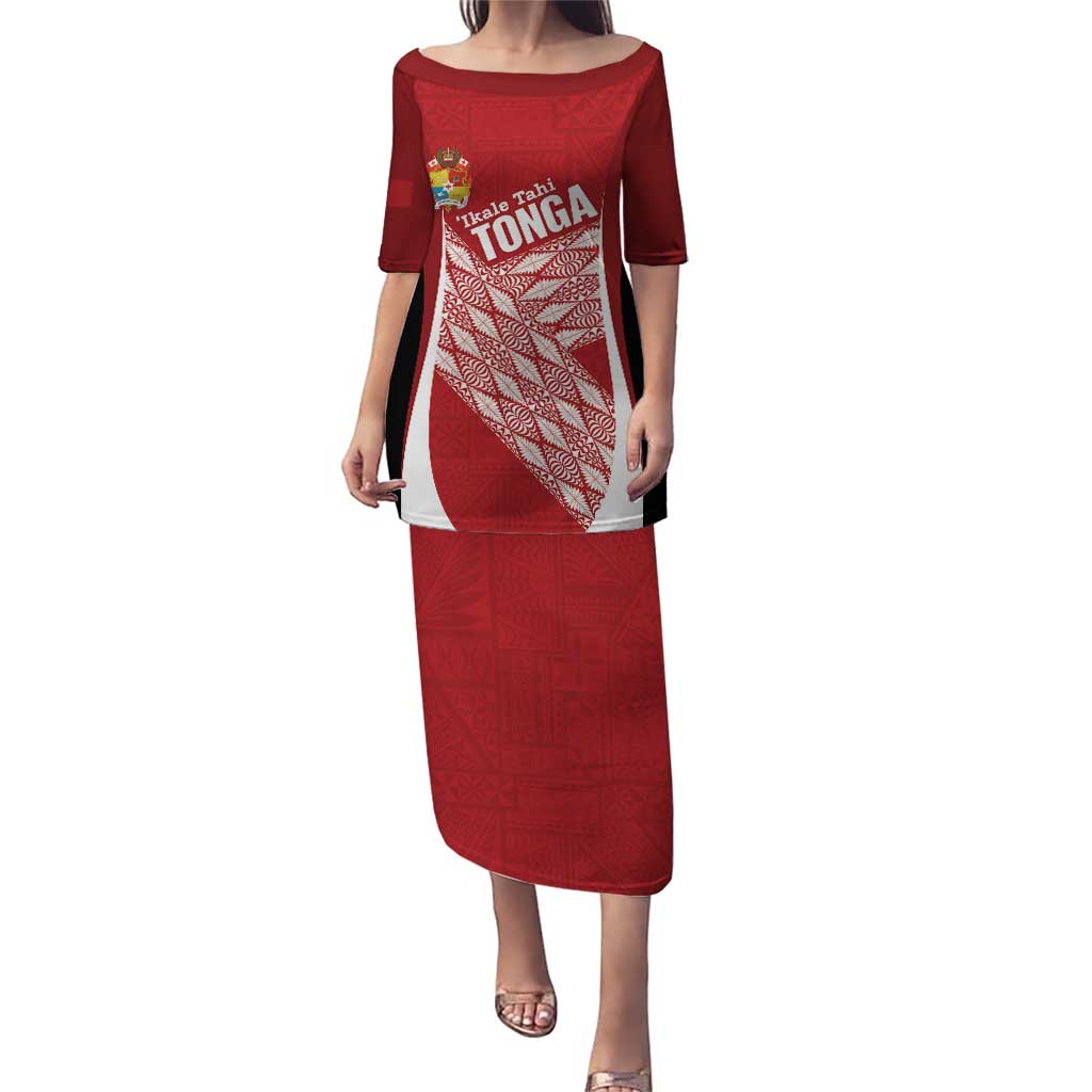 Tonga Rugby Custom Puletasi Go ʻIkale Tahi Go Tongan Tapa Cloth LT14 Long Dress Red - Polynesian Pride