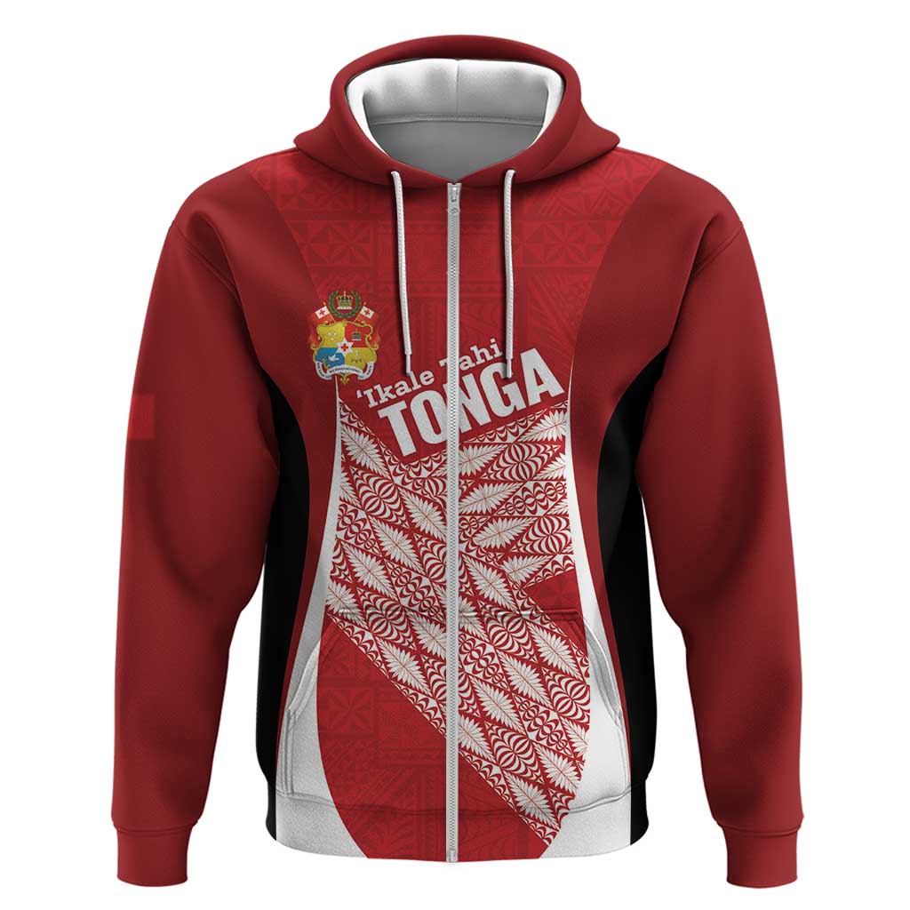 Tonga Rugby Custom Zip Hoodie Go ʻIkale Tahi Go Tongan Tapa Cloth LT14 Zip Hoodie Red - Polynesian Pride