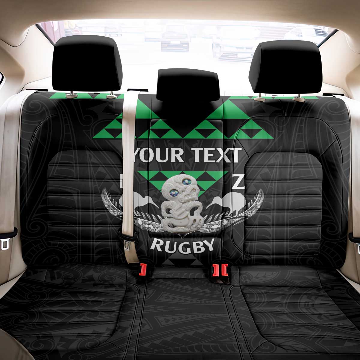 Personalised Aotearoa Rugby Back Car Seat Cover New Zealand Maori Kete Matauranga Pattern LT14 - Polynesian Pride