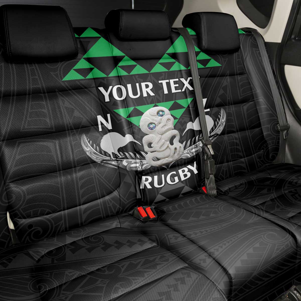Personalised Aotearoa Rugby Back Car Seat Cover New Zealand Maori Kete Matauranga Pattern LT14 - Polynesian Pride