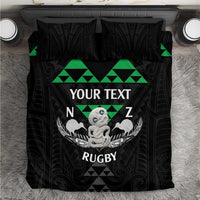 Personalised Aotearoa Rugby Bedding Set New Zealand Maori Kete Matauranga Pattern LT14 Black - Polynesian Pride