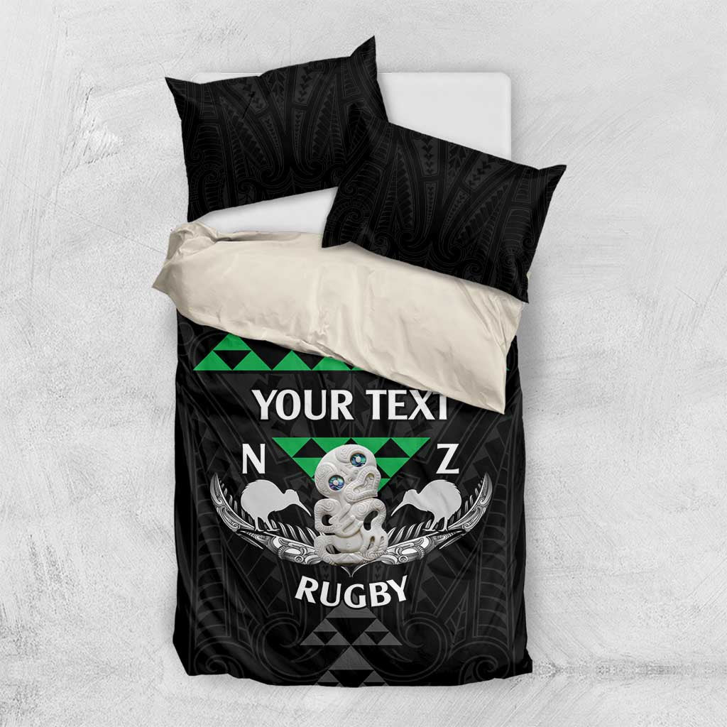 Personalised Aotearoa Rugby Bedding Set New Zealand Maori Kete Matauranga Pattern LT14 US Twin 172cm x 218cm Black - Polynesian Pride