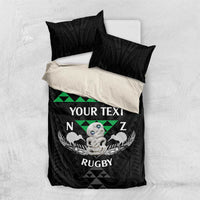 Personalised Aotearoa Rugby Bedding Set New Zealand Maori Kete Matauranga Pattern LT14 US Twin 172cm x 218cm Black - Polynesian Pride