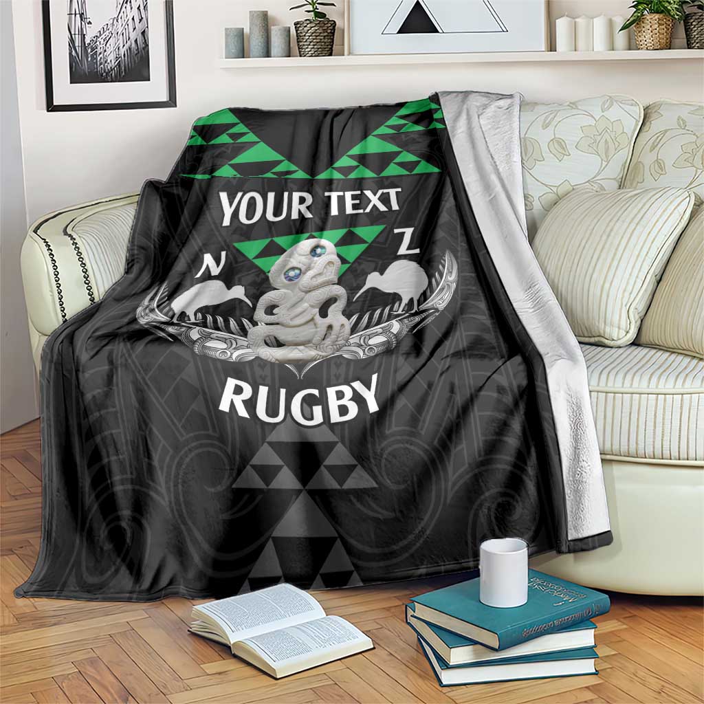 Personalised Aotearoa Rugby Blanket New Zealand Maori Kete Matauranga Pattern LT14 Black - Polynesian Pride